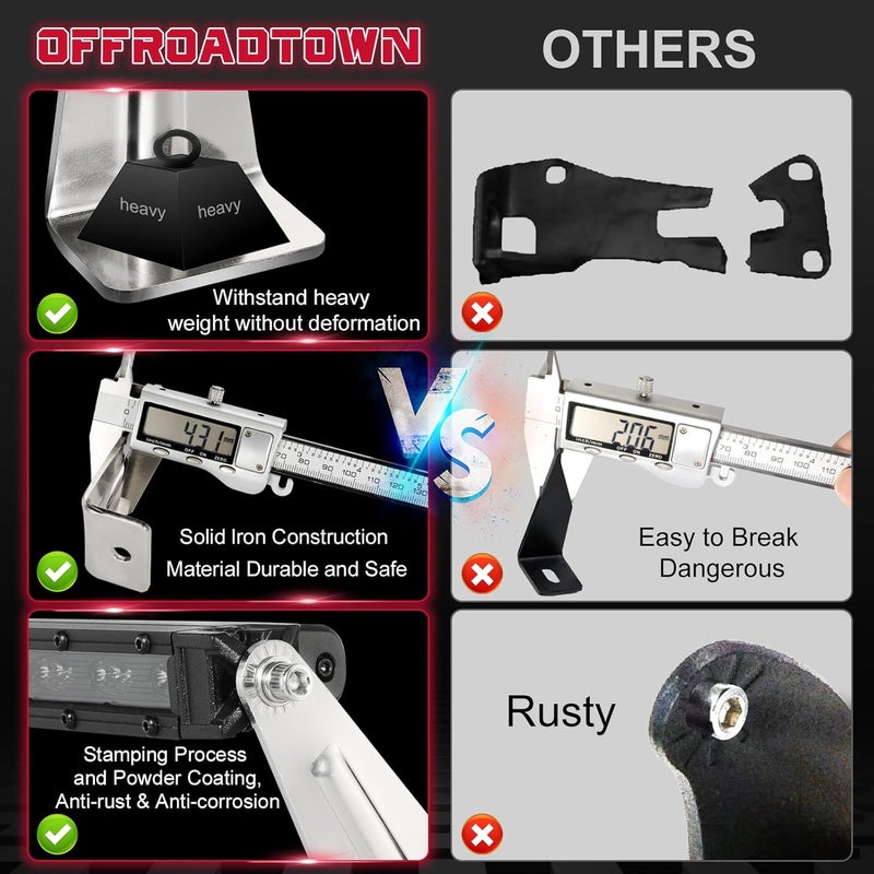 OFFROADTOWN Light Bar Mounting Brackets Universal LED Bar Mounts for Straight or Curved Bar Adjustable Bracket Side-Mounted L-Shape for Truck Pickup Jeep Offroad UTV ATV - Image 4